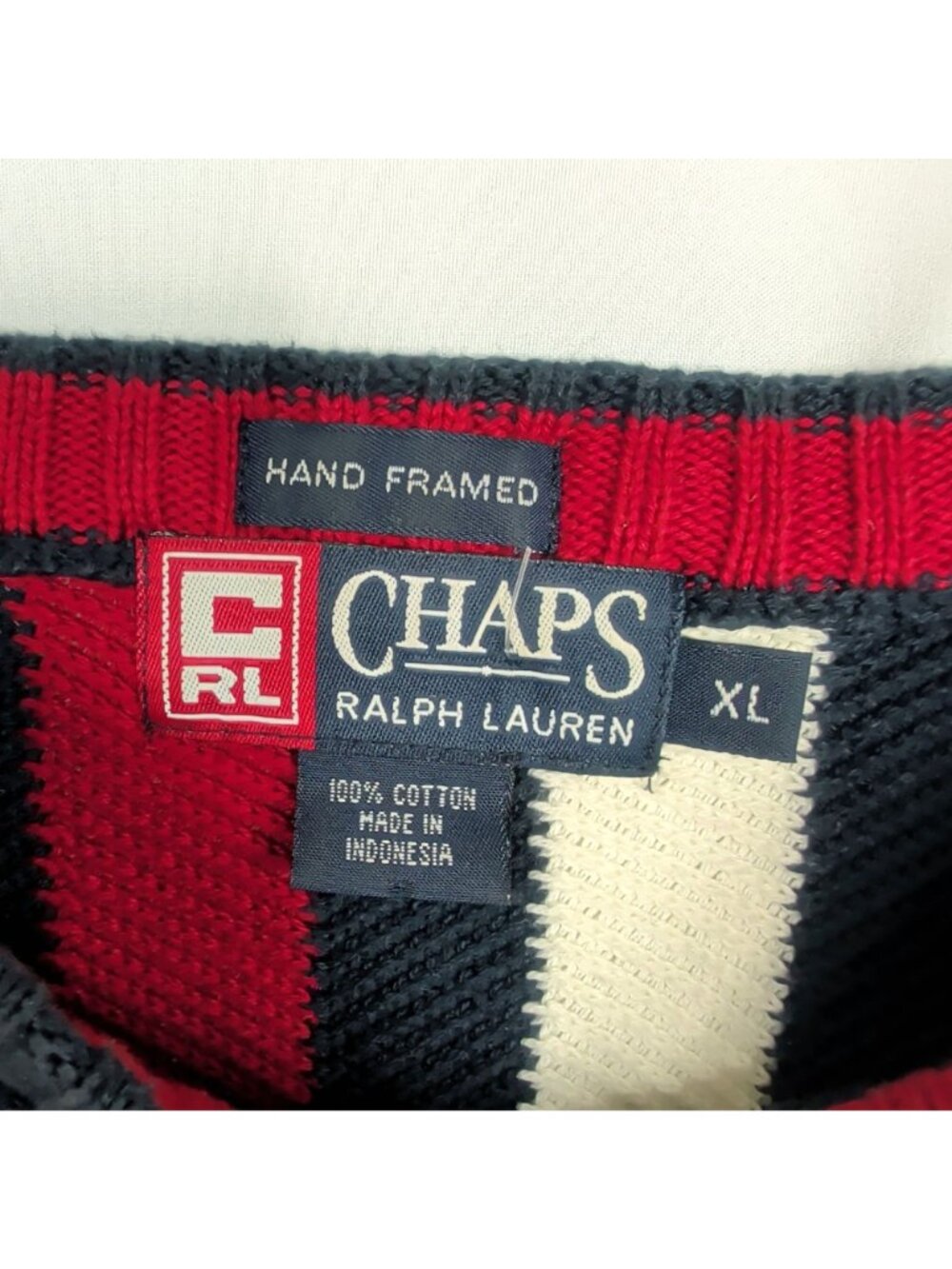 Vintage 90s  Ralph Lauren Sweater Large Stripe Knit Hand Framed - Picture 6 of 7